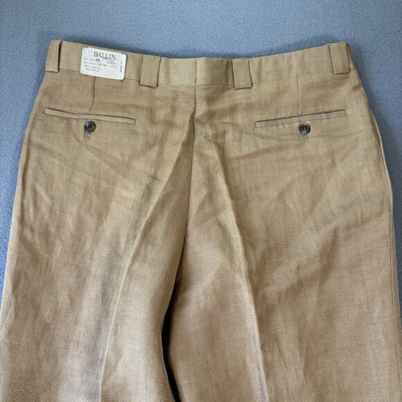Ballin Relax Dress Pants Mens 36 Beige Tan Dunhill Linen Flat Front Wide Leg NWT - Picture 12 of 15